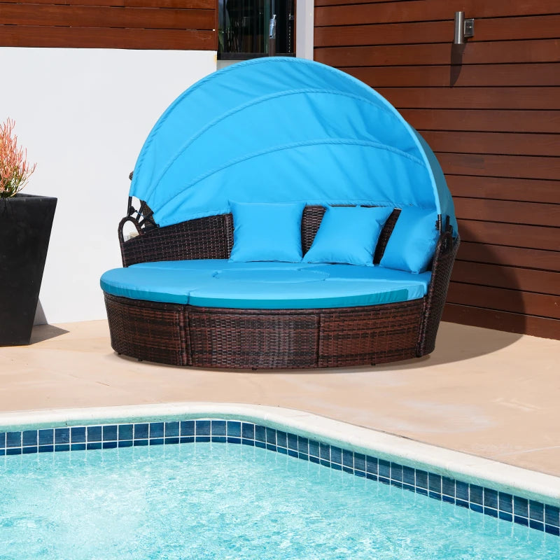 Outsunny 4 Pieces Outdoor Daybed with Retractable Canopy with Cushions and Pillows - Majic Backyard