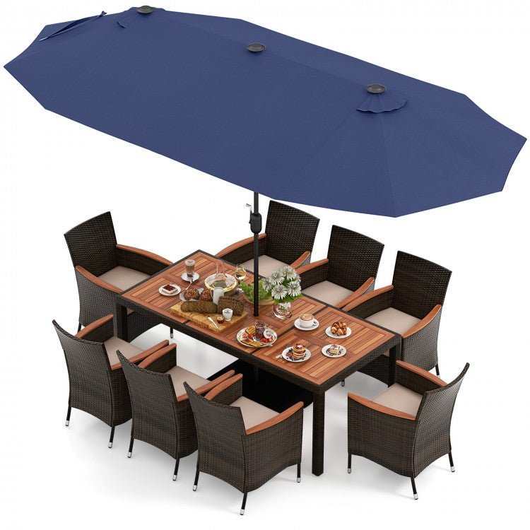 Costway 11 Pieces Patio Dining Set with 15 Feet Double-Sided Patio Umbrella and Base - Majic Backyard