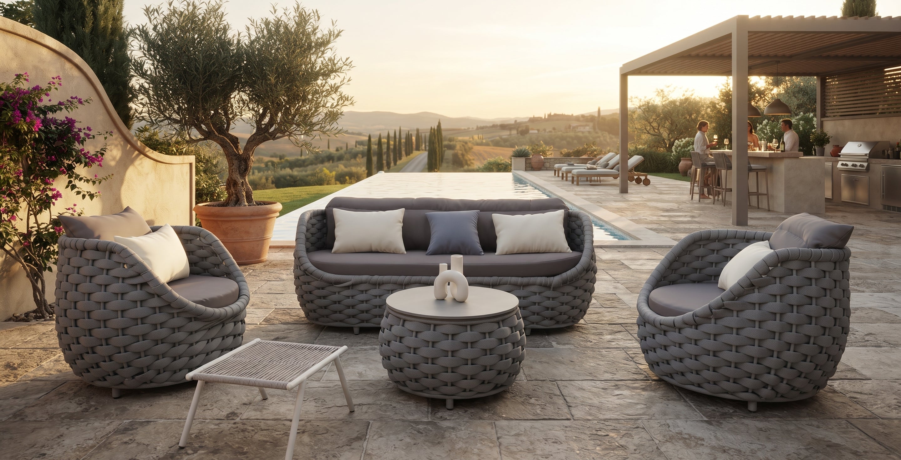 Modern Grey Woven Rope 4-Piece Outdoor Patio Conversation Set