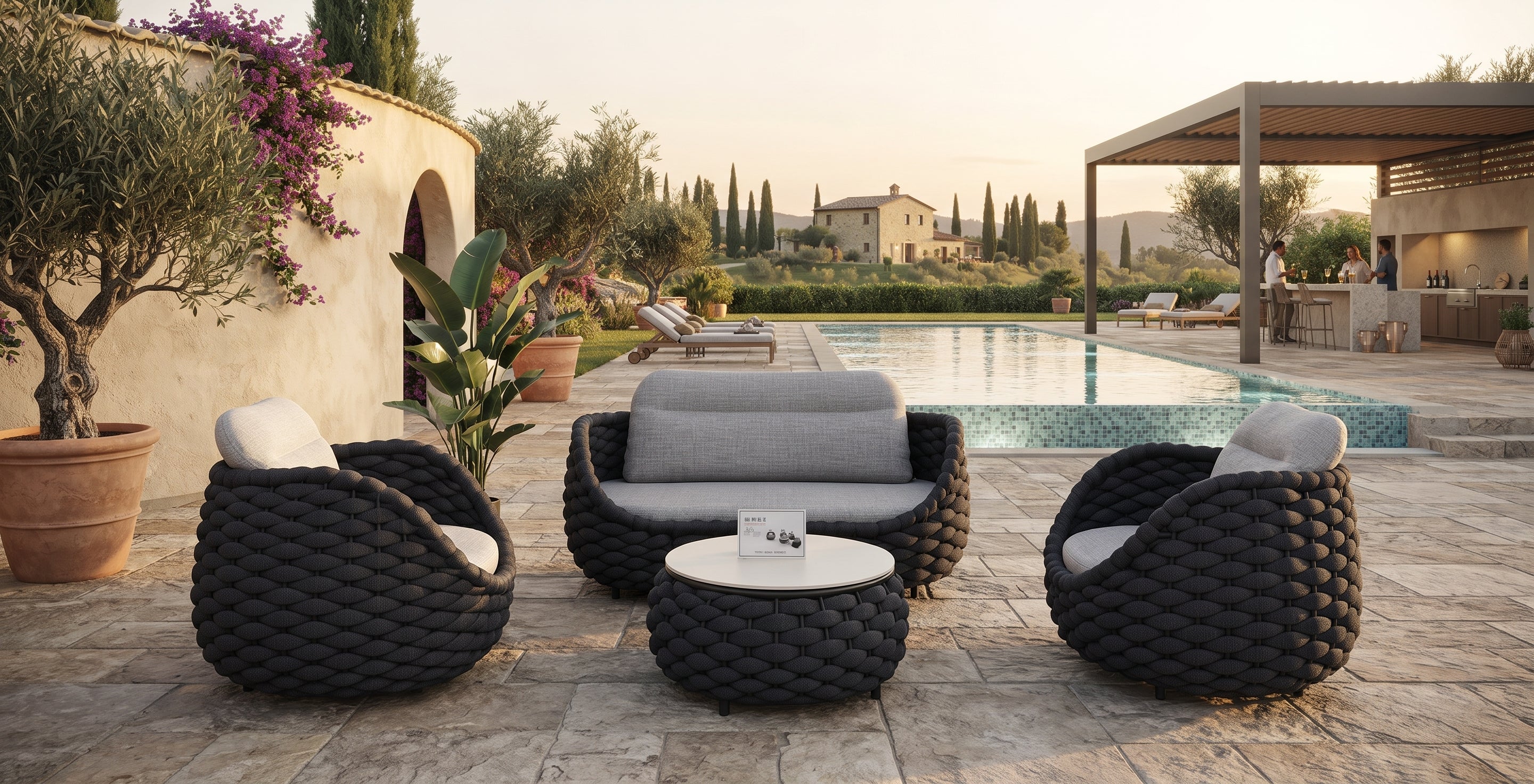 Modern Grey Woven Rope 4-Piece Outdoor Patio Conversation Set
