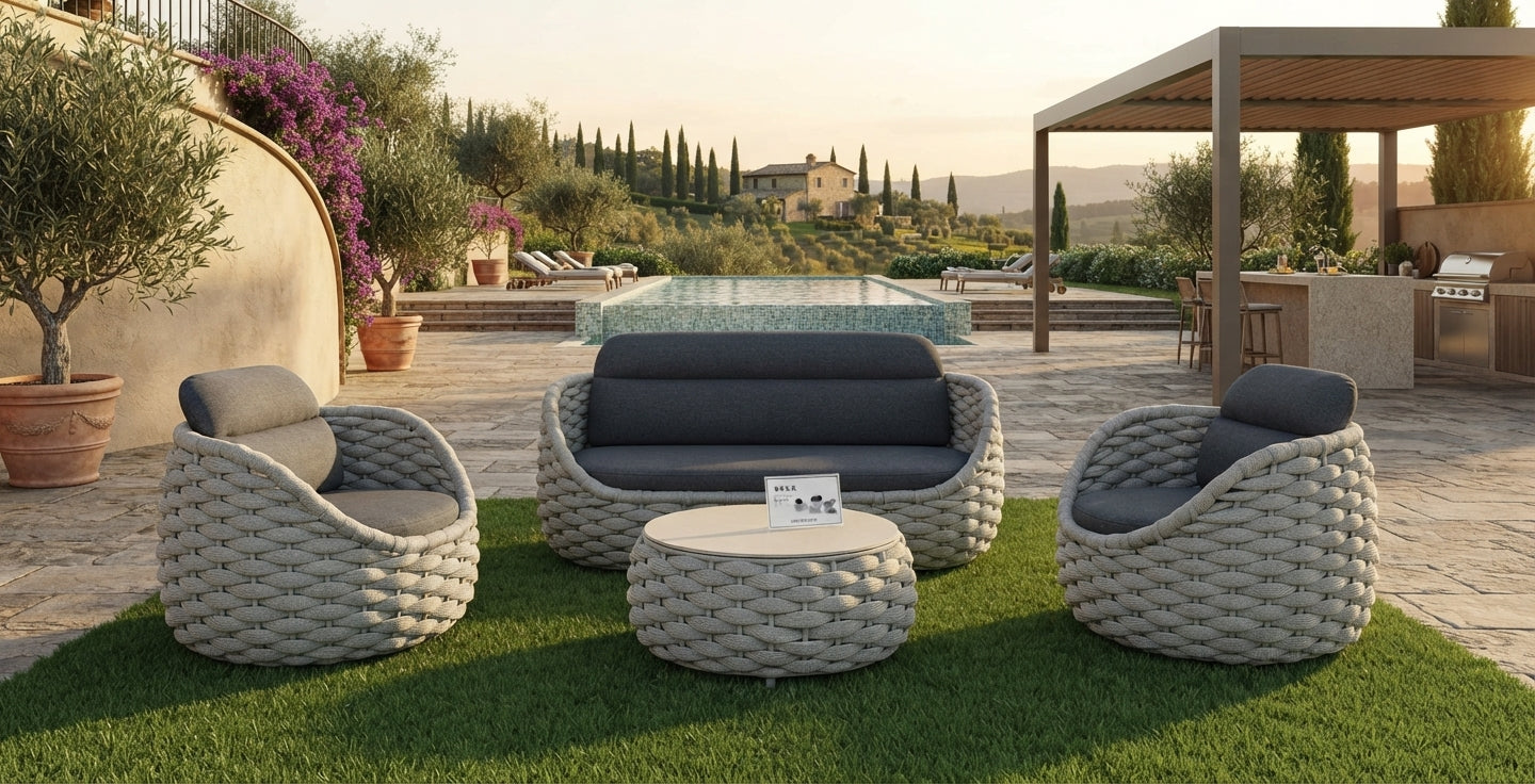 Modern Grey Woven Rope 4-Piece Outdoor Patio Conversation Set