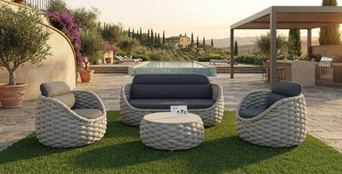 Modern Grey Woven Rope 4-Piece Outdoor Patio Conversation Set - Majic Backyard