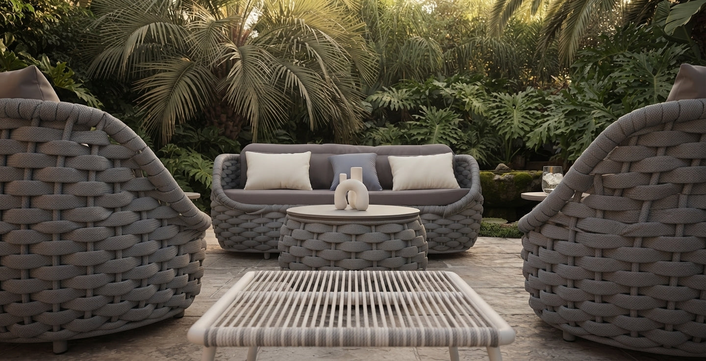 Modern Grey Woven Rope 4-Piece Outdoor Patio Conversation Set