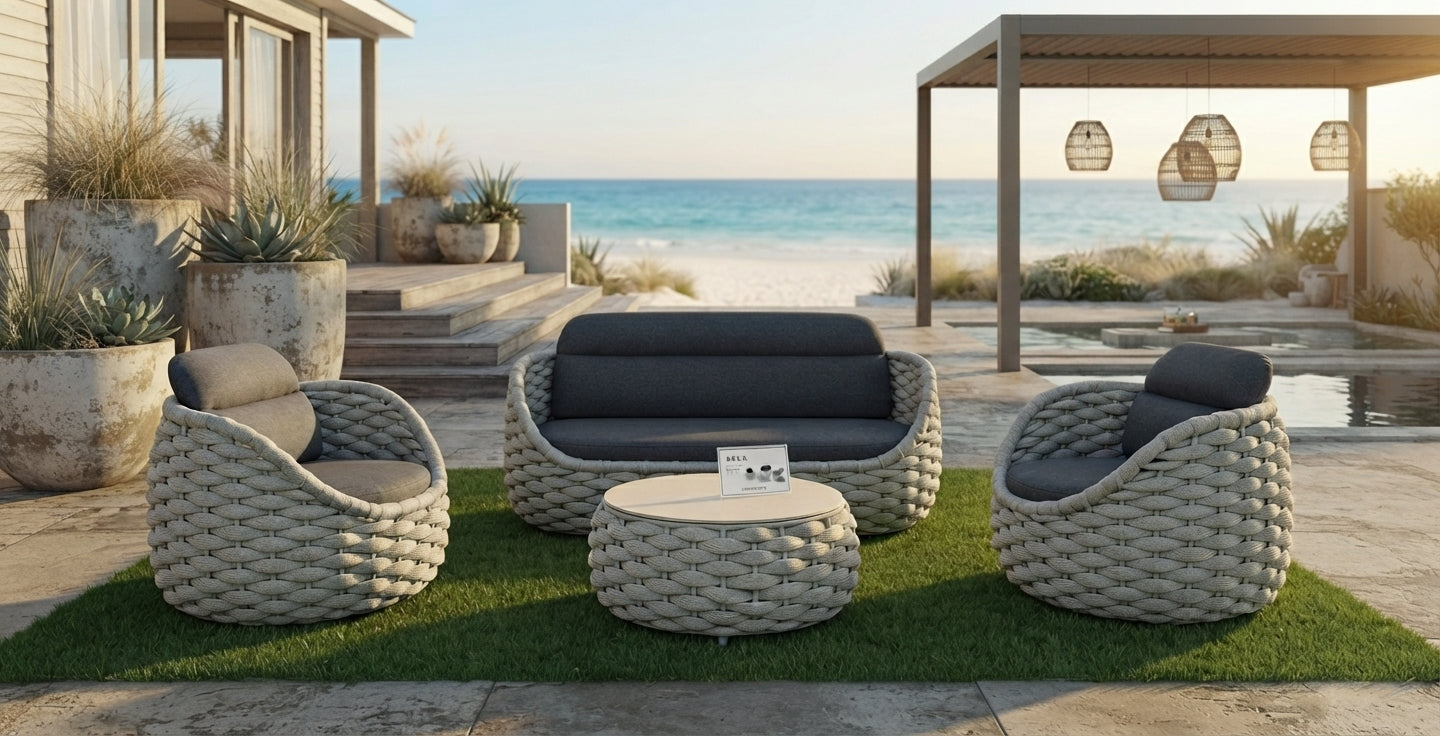 Modern Grey Woven Rope 4-Piece Outdoor Patio Conversation Set