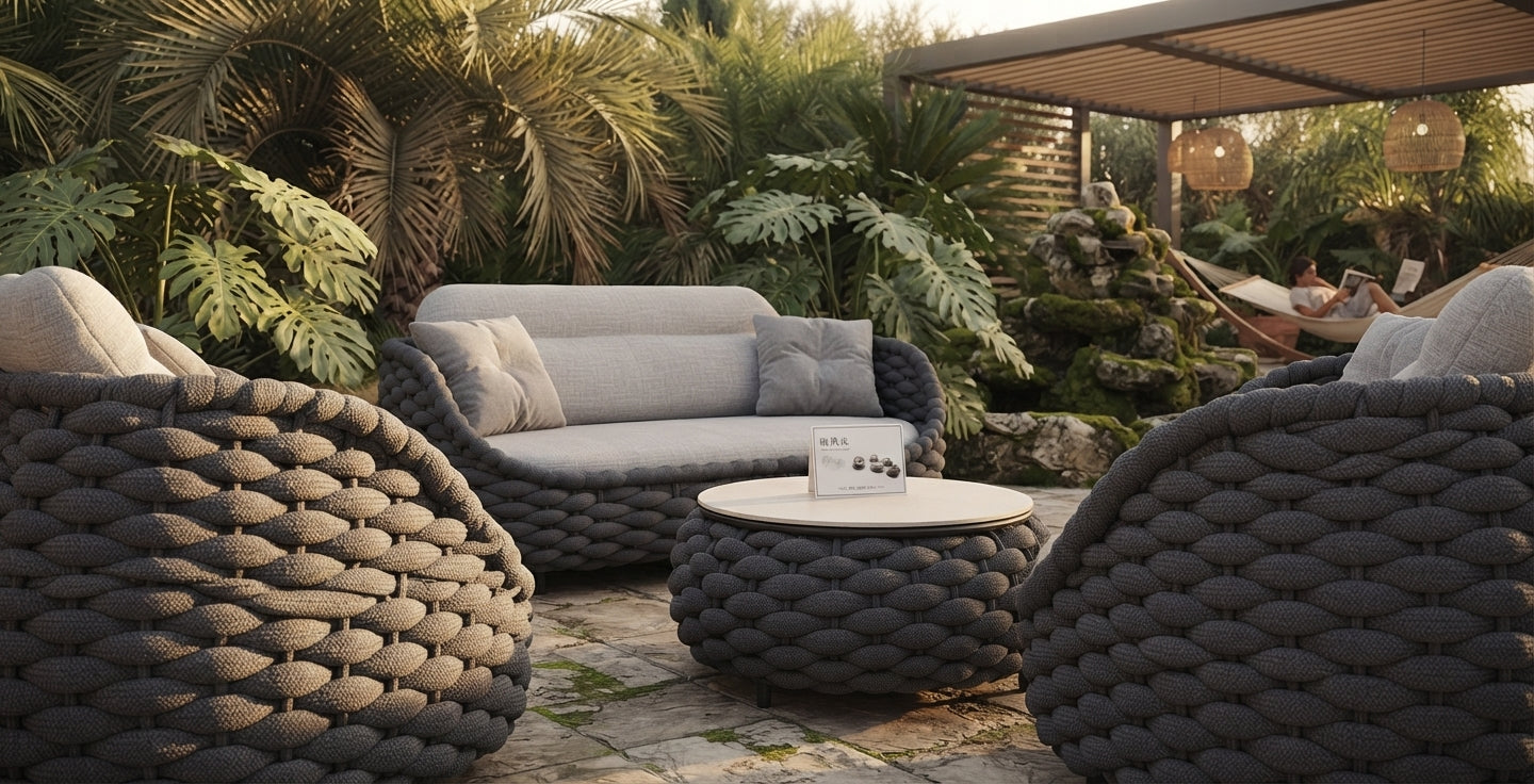 Modern Grey Woven Rope 4-Piece Outdoor Patio Conversation Set