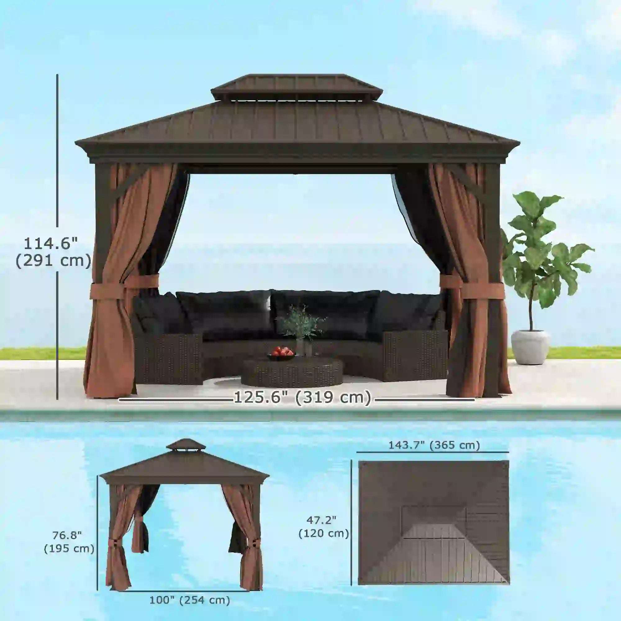 Outsunny 10' x 12' Outdoor Hardtop Gazebo with Galvanized Canopy & Netting Sidewalls for Lawn, Backyard - Majic Backyard