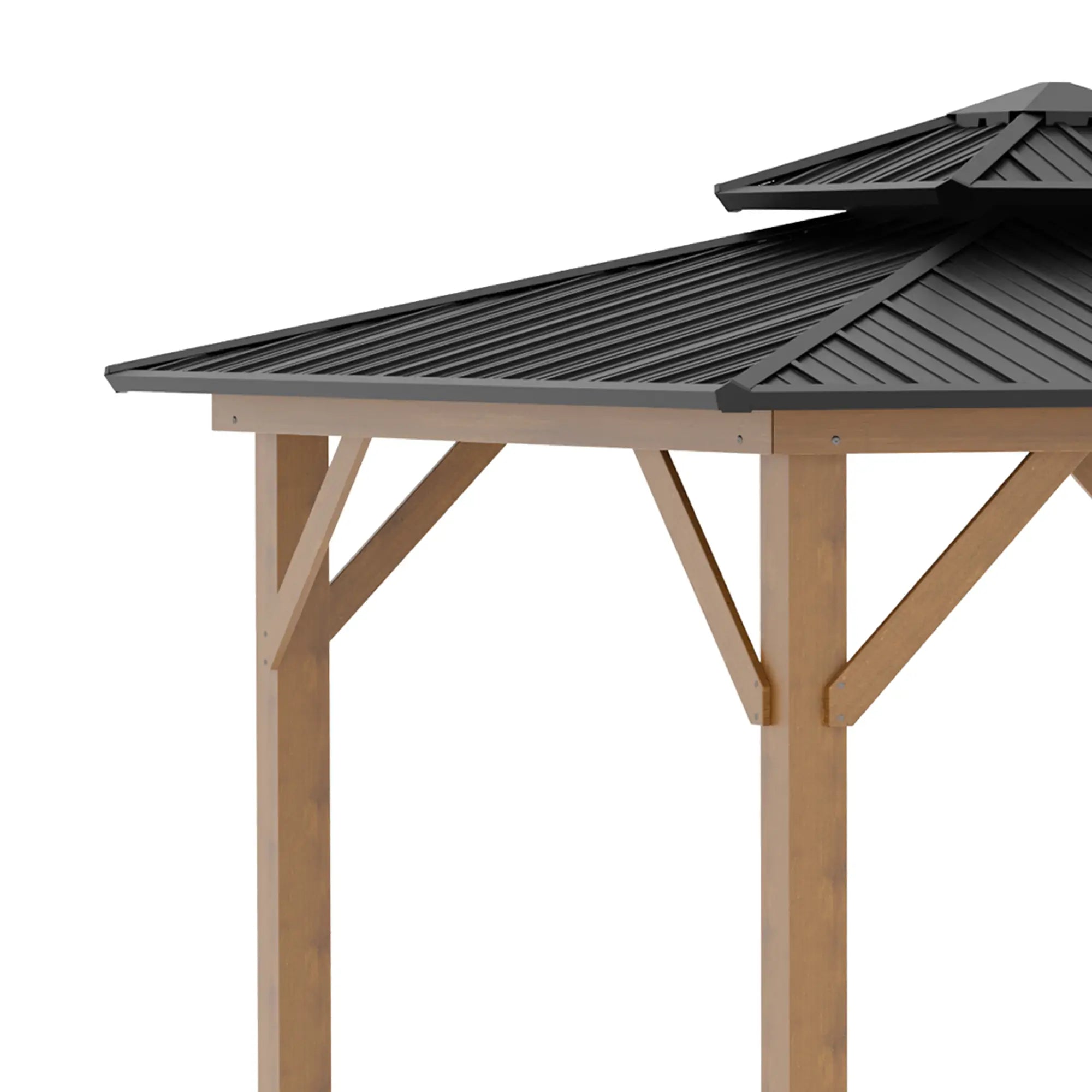 Outsunny 11' x 11' Wood Frame Hardtop Gazebo Galvanized Steel Canopy Outdoor Shelter with Double Vented Roof for Garden, Lawn, Poolside, Black - Majic Backyard