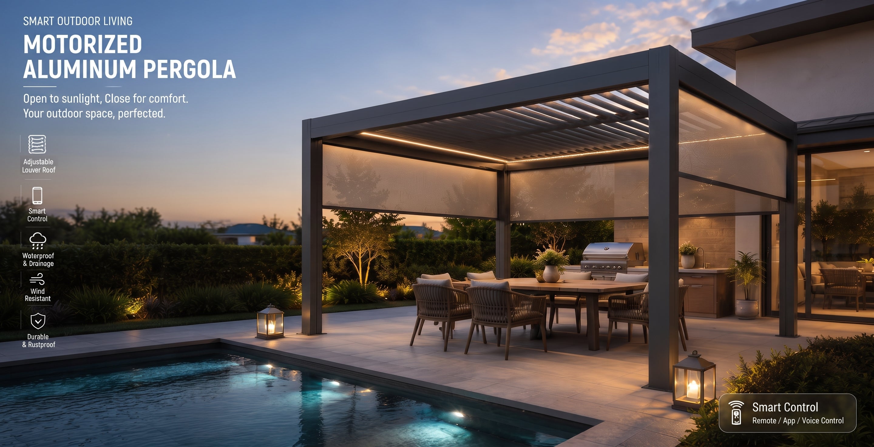 Aluminum Smart Motorized Pergola - Majic Backyard
