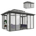 Outsunny Outsunny 12' x 14' Hardtop Gazebo Canopy with Polycarbonate Roof, Aluminum Frame, Netting and Curtains, Brown - Majic Backyard