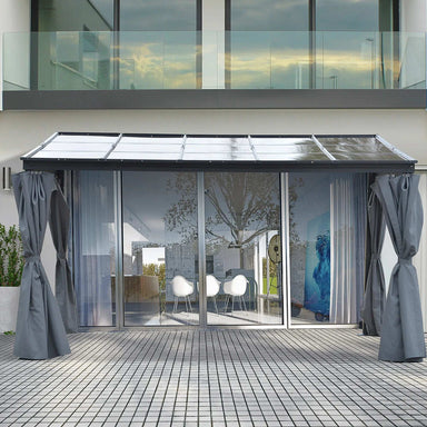 Outsunny 10' x 13' Outdoor Hardtop Pergola PC Roof Gazebo Party Tent Garden Sun Shelter UV protection with Curtains - Majic Backyard