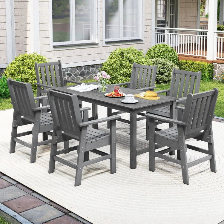 Costway 7 Pieces Patio Dining Set Outdoor HDPE Weather Resistant Table and Chairs Set - Majic Backyard