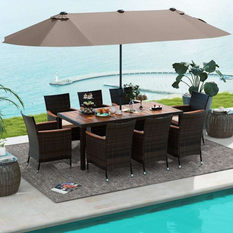 Costway 11 Pieces Patio Dining Set with 15 Feet Double-Sided Patio Umbrella and Base - Majic Backyard