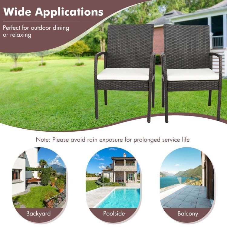 Costway 4 Pieces Patio Wicker Dining Armchair Set with Soft Zippered Cushion-Set of 4 - Majic Backyard