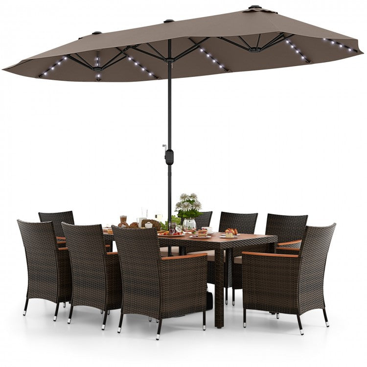 Costway 11 Pieces Patio Dining Set with 15 Feet Double-Sided Patio Umbrella and Base - Majic Backyard