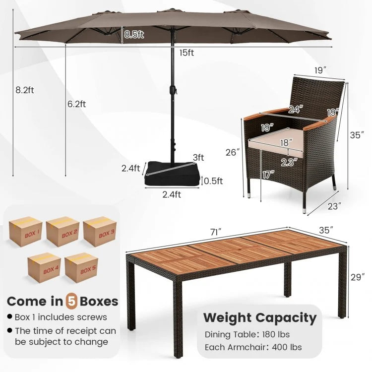 Costway 11 Pieces Patio Dining Set with 15 Feet Double-Sided Patio Umbrella and Base - Majic Backyard