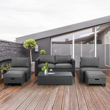 Costway 6 Pieces Patio Rattan Furniture Set with Glass Table and Cushioned Seat - Majic Backyard