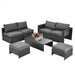 Costway 6 Pieces Patio Rattan Furniture Set with Glass Table and Cushioned Seat - Majic Backyard