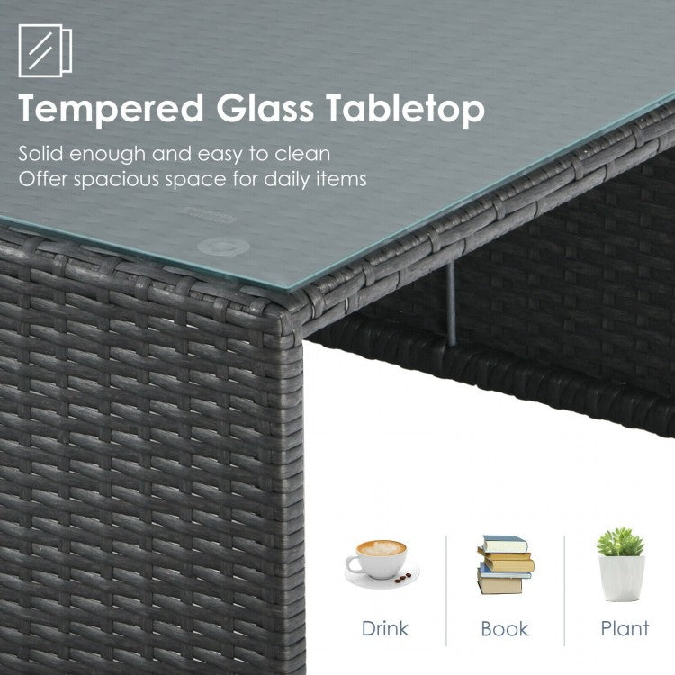 Costway 6 Pieces Patio Rattan Furniture Set with Glass Table and Cushioned Seat - Majic Backyard