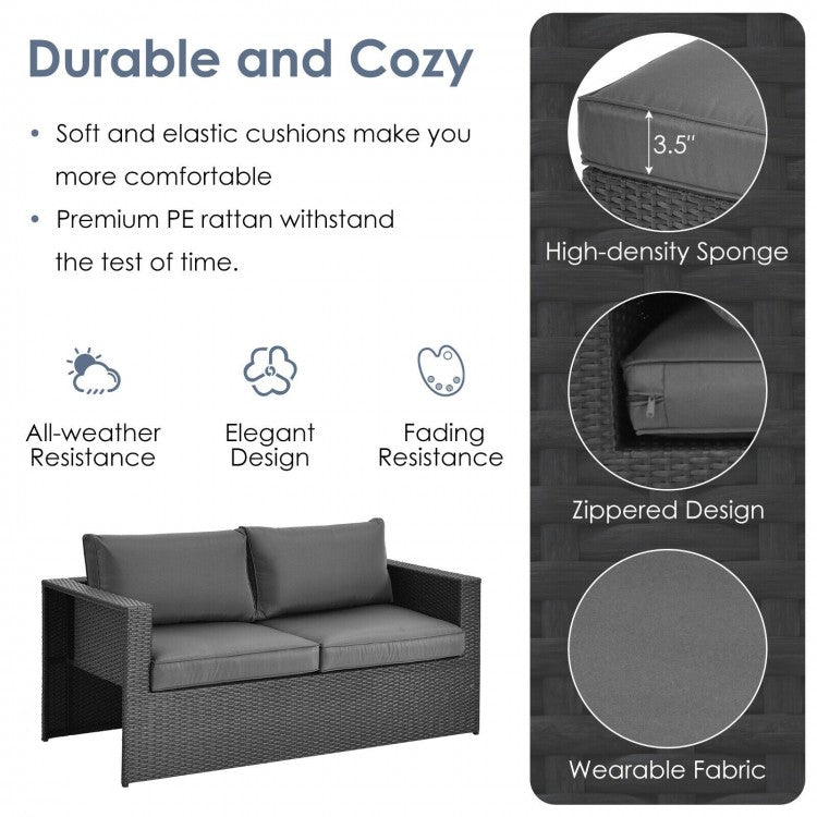 Costway 6 Pieces Patio Rattan Furniture Set with Glass Table and Cushioned Seat - Majic Backyard