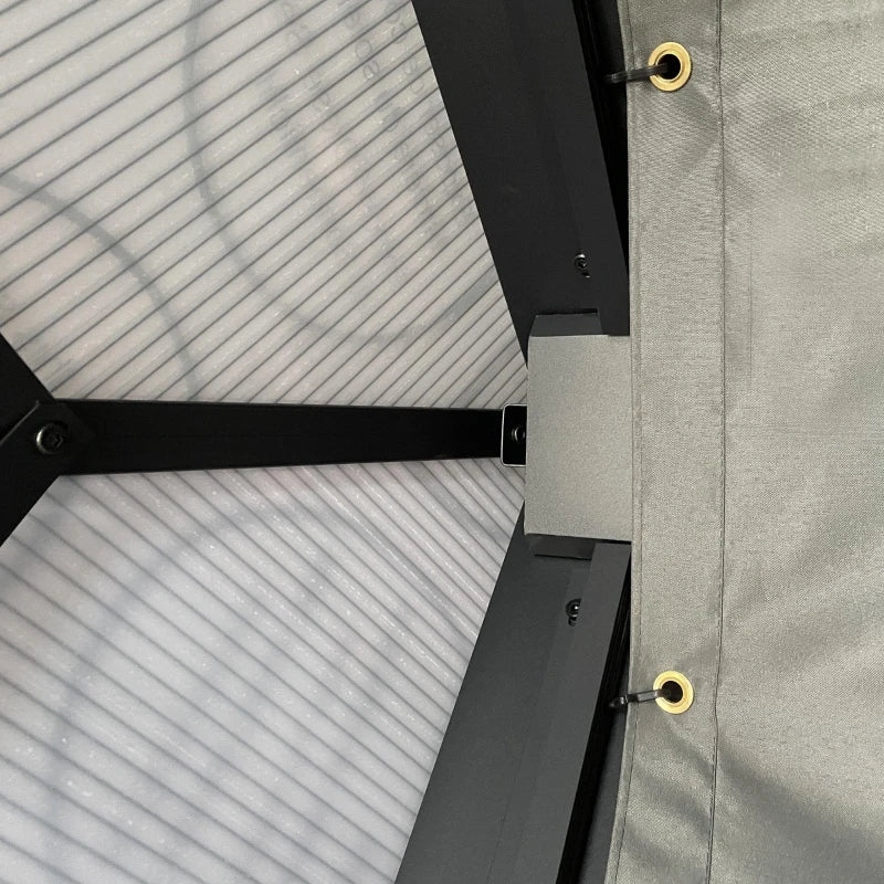 Outsunny 12' x 15' Hardtop Gazebo Canopy with Polycarbonate Roof, Aluminum Frame, Netting, Curtains and Ceiling Hook, Dark Grey