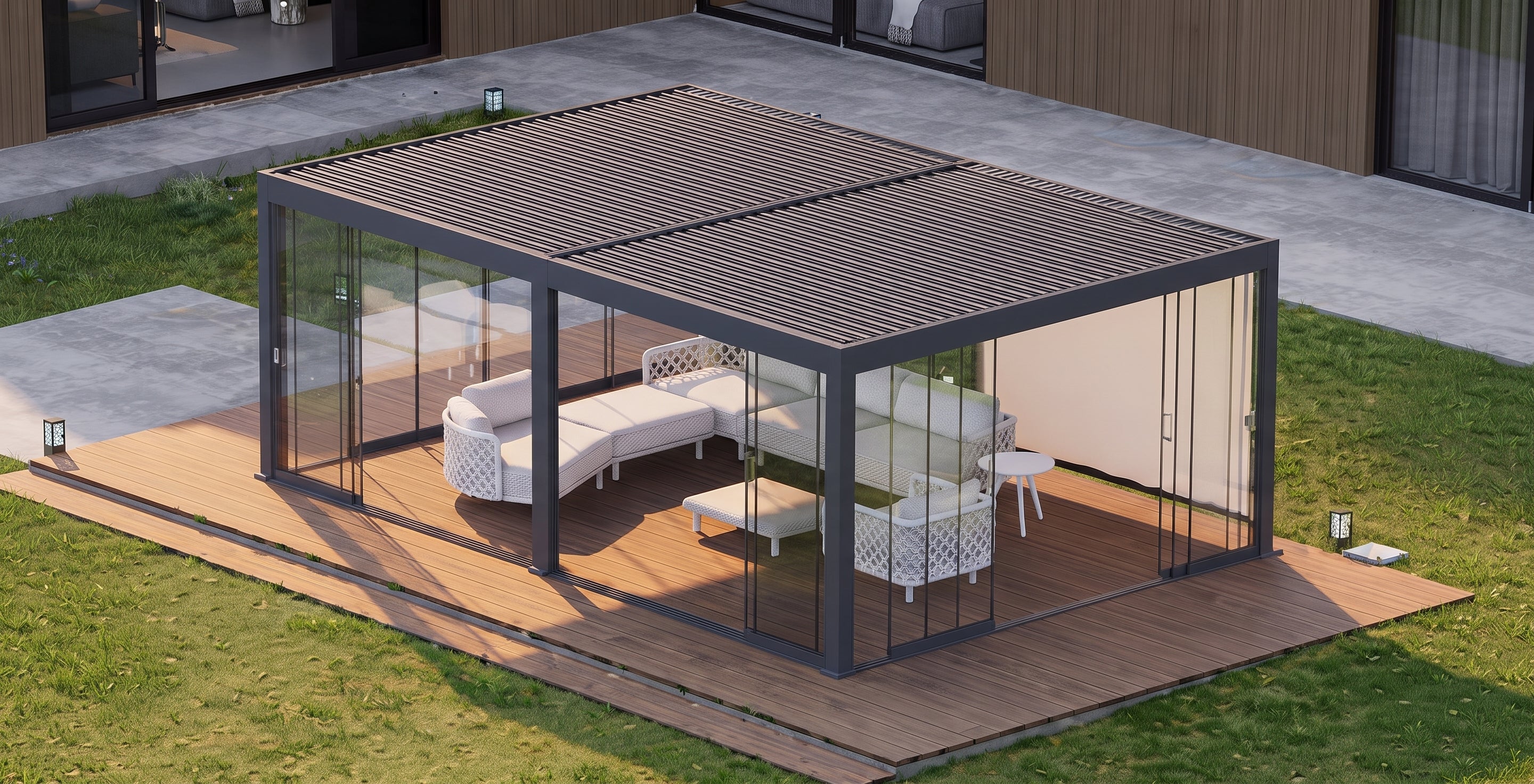 AlunoTec Palora P4 Aluminum Louvered Pergola | Motorized & Manual Luxury Patio Cover
