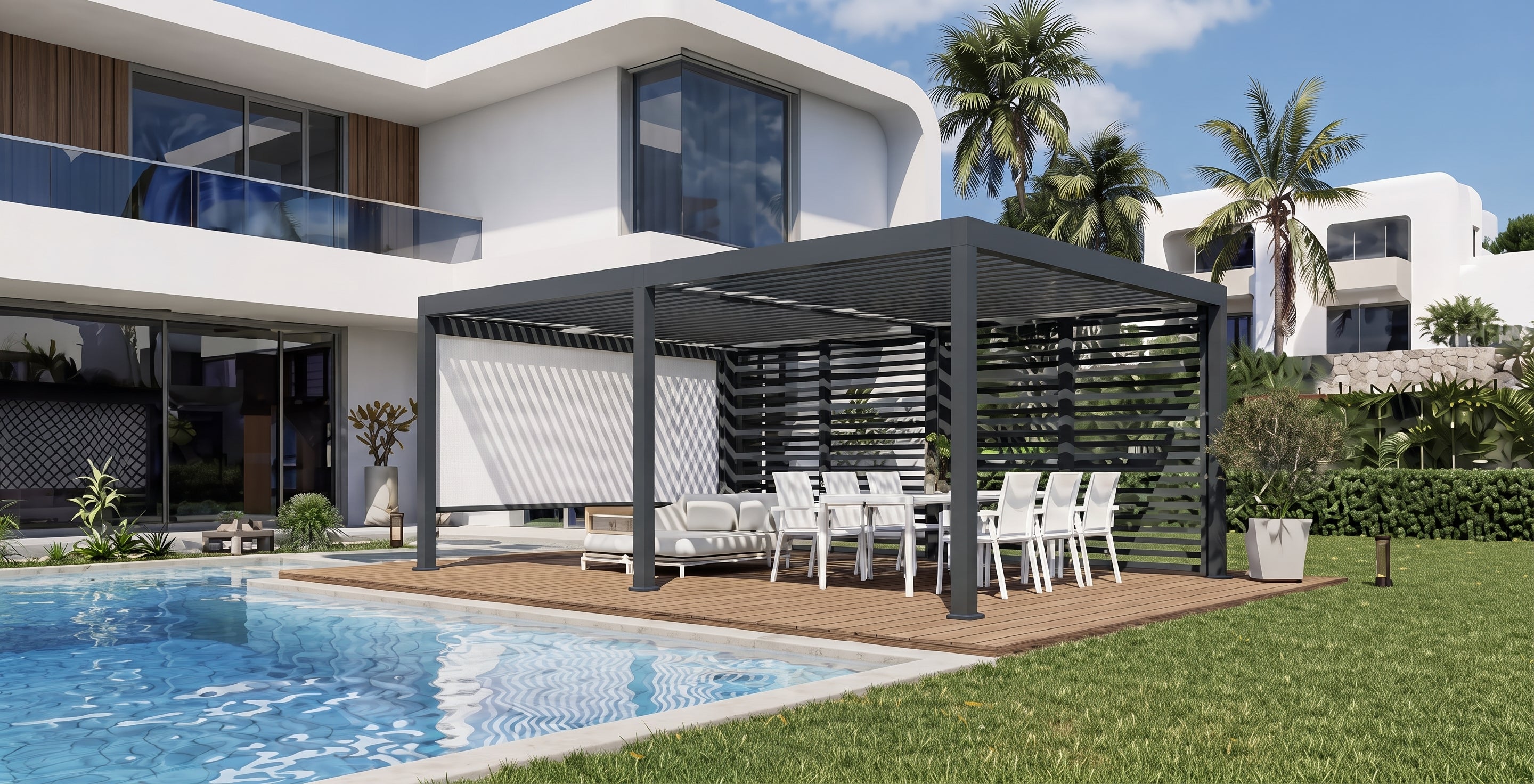 AlunoTec Palora P4 Aluminum Louvered Pergola | Motorized & Manual Luxury Patio Cover