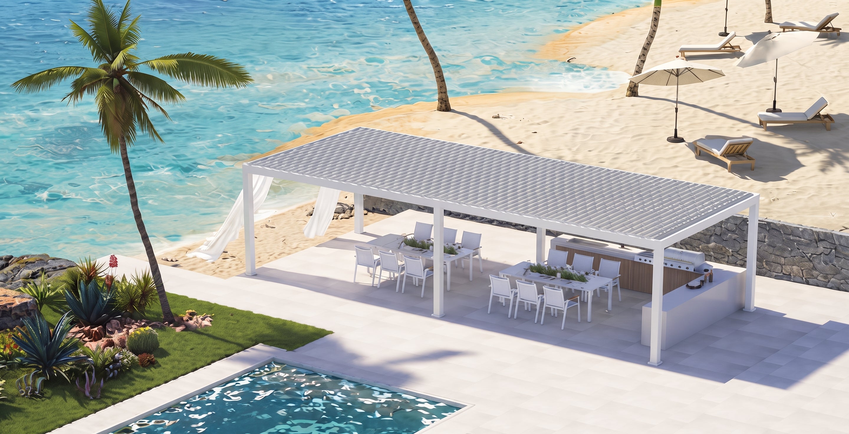 AlunoTec Palora P6 Luxury Motorized Louvered Pergola | Waterproof Aluminum Bioclimatic System