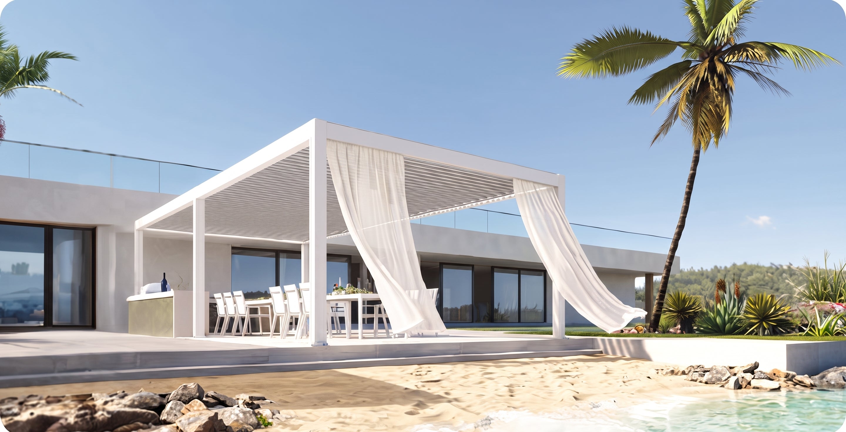 AlunoTec Palora P6 Luxury Motorized Louvered Pergola | Waterproof Aluminum Bioclimatic System