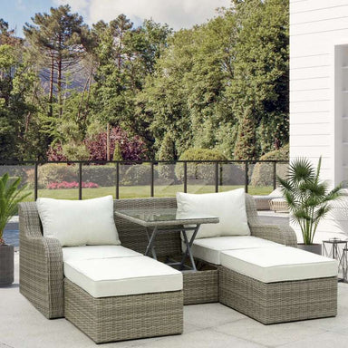 Outsunny 3 Pieces Wicker Patio Furniture Set with Liftable Middle Table, Aluminum Frame Full Assemblied Outdoor Sectional Conversation Sofa Set with 4" Thick Padded Cushions, Beige - Majic Backyard