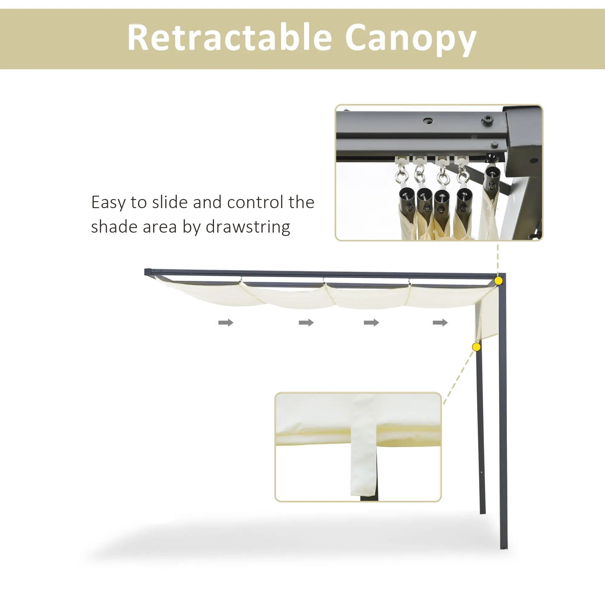 Outsunny 10'x10' Outdoor Pergola Gazebo with Retractable Canopy & Metal Frame & PA Coated Sun Shelter Door Porch Cover, Cream White - Majic Backyard