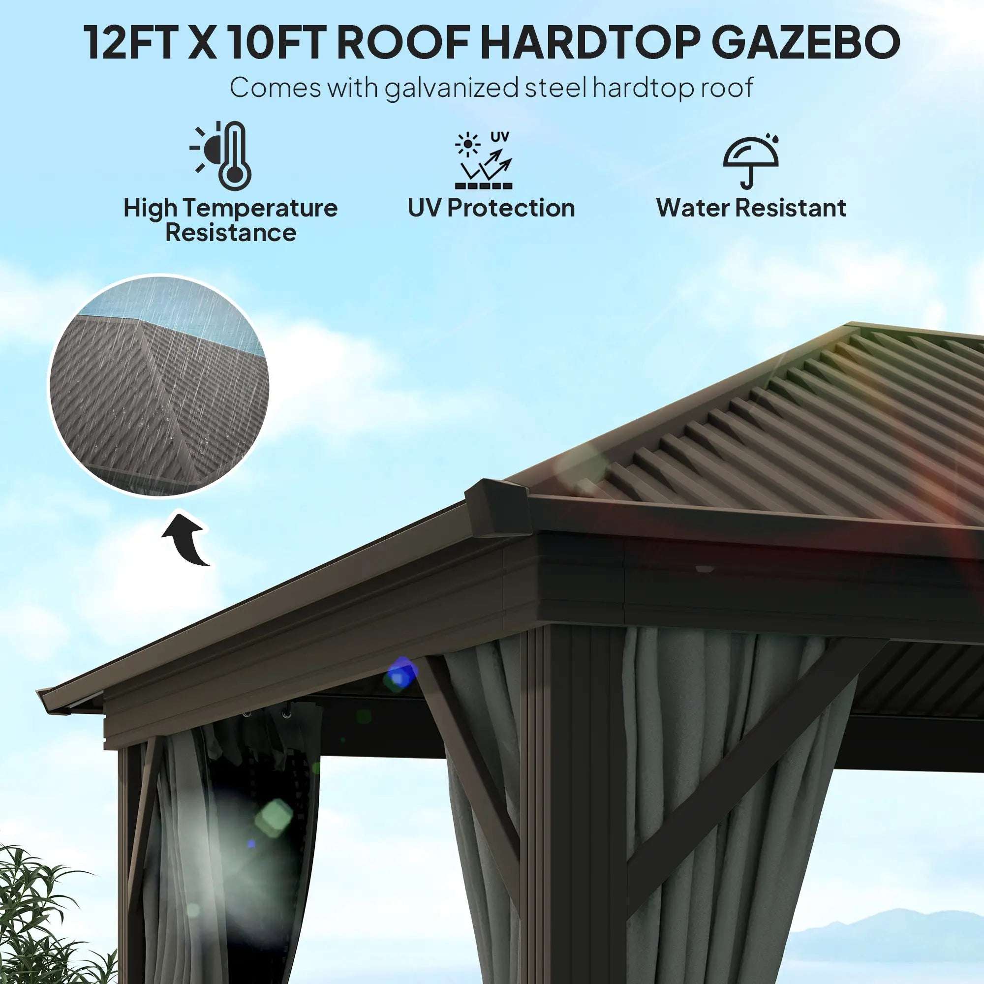 Outsunny 10' x 12' Outdoor Hardtop Gazebo Metal Roof Patio Gazebo with Aluminum Frame, Mesh Nettings, Dark Grey - Majic Backyard